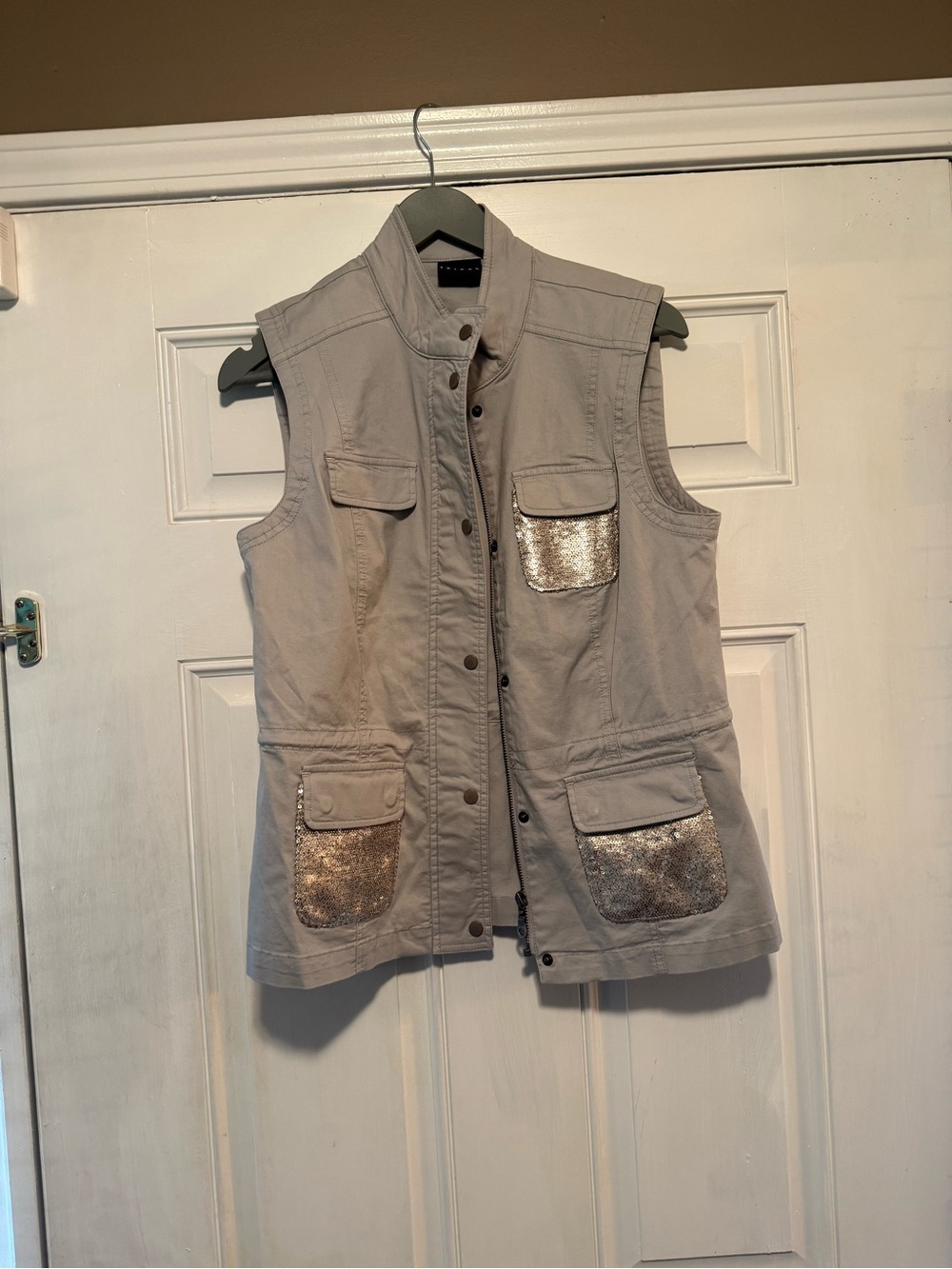 Tribal Neutral Utility Vest with Metallic Pocket Detail